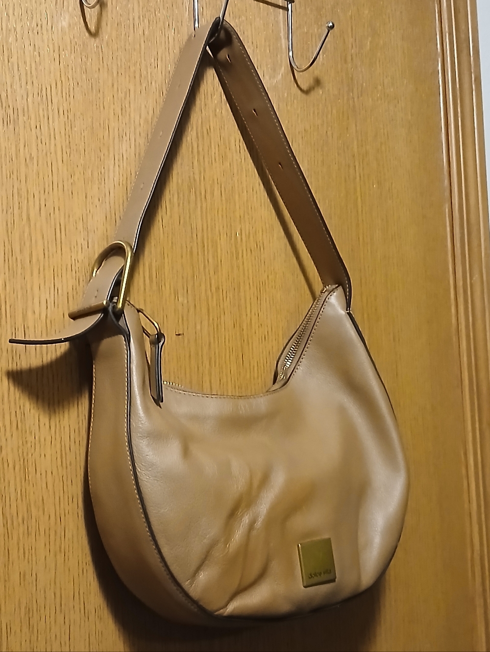 Dolce Vita Tan Leather Crescent Hobo Bag Gold Hardware